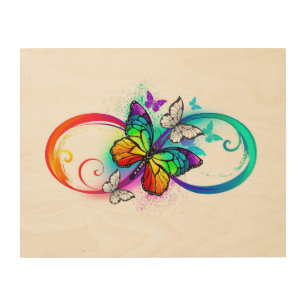 Bright infinity with rainbow butterfly wood wall art