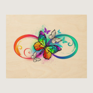 Bright infinity with rainbow butterfly wood wall art