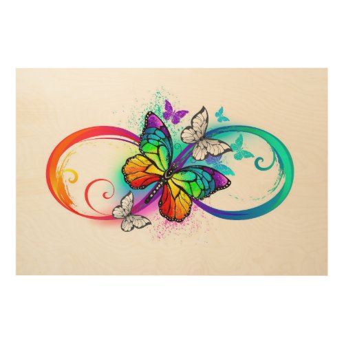 Bright infinity with rainbow butterfly wood wall art