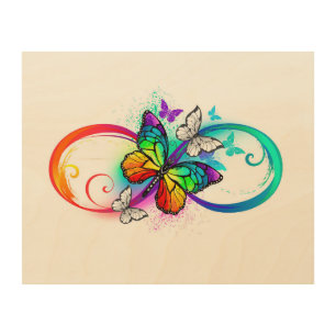 Bright infinity with rainbow butterfly wood wall art