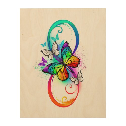Bright infinity with rainbow butterfly  wood wall art