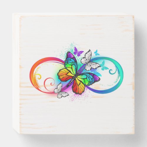 Bright infinity with rainbow butterfly wooden box sign