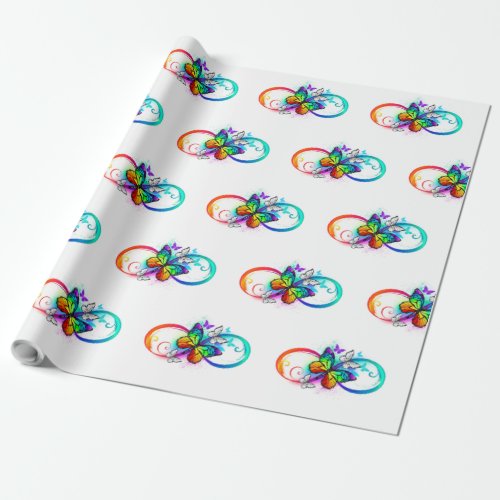 Bright infinity with rainbow butterfly wrapping paper