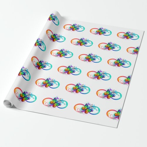 Bright infinity with rainbow butterfly  wrapping paper