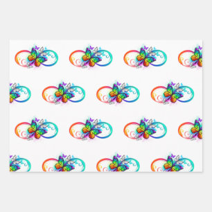 Bright infinity with rainbow butterfly wrapping paper sheets