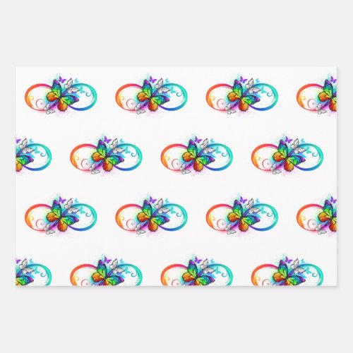 Bright infinity with rainbow butterfly wrapping paper sheets