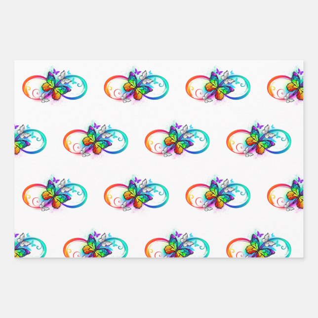 Bright infinity with rainbow butterfly wrapping paper sheets (Front)