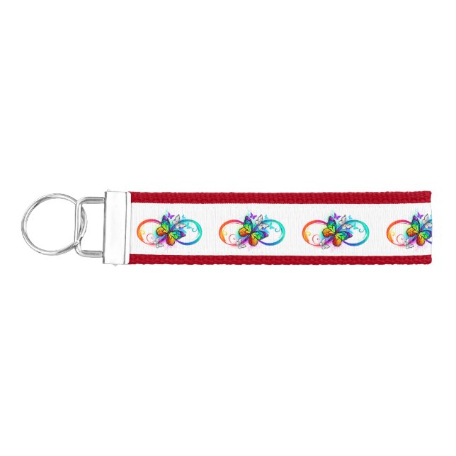 Bright infinity with rainbow butterfly wrist keychain (Keys on Left)