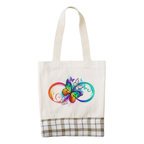 Bright infinity with rainbow butterfly zazzle HEART tote bag