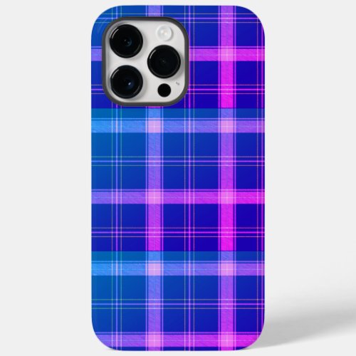 Bright Ink Blue  Pink Modern Tartan Chic Case_Mate iPhone 14 Pro Max Case