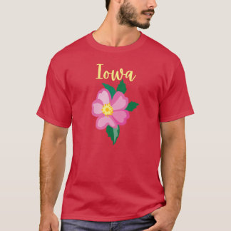 Bright Iowa Prairie Rose Yellow Text State Flowers T-Shirt