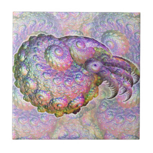 Bright Iridescent Fractal Nautilus Composite Art Ceramic Tile