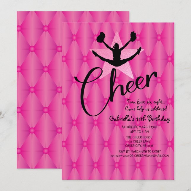 Bright  Iridescent Silouhette Cheerleader Birthday Invitation (Front/Back)