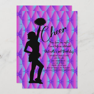 Bright Iridescent Silouhette Cheerleader Birthday Invitation