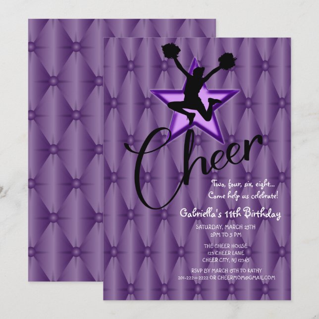 Bright  Iridescent Silouhette Cheerleader Birthday Invitation (Front/Back)