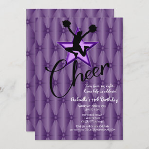 Bright Iridescent Silouhette Cheerleader Birthday Invitation