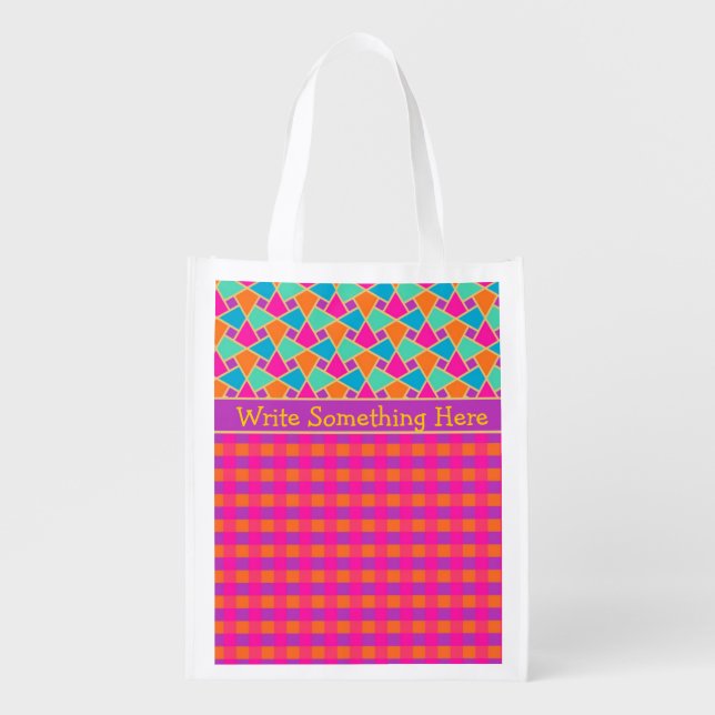 Bright Islamic Pattern and Checks Shopping Bag (Front)
