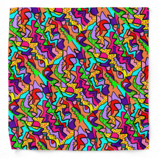 Bright jigsaw pattern in many colors plus dots bandana