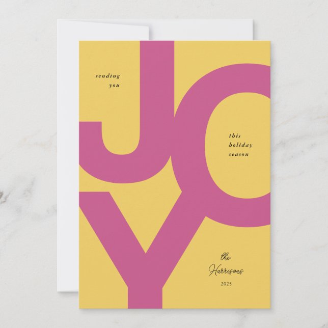 Bright Joy Pink & Yellow Non-Photo Holiday Card (Front)