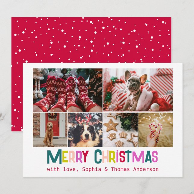 Bright & Joyful Merry Christmas 6 Custom Photo Holiday Card (Front/Back)