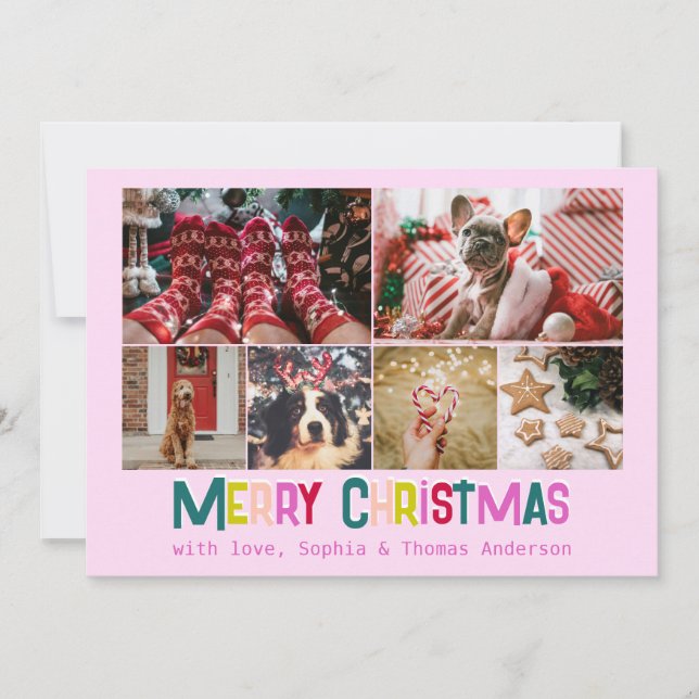 Bright & Joyful Merry Christmas 6 Custom Photo Holiday Card (Front)