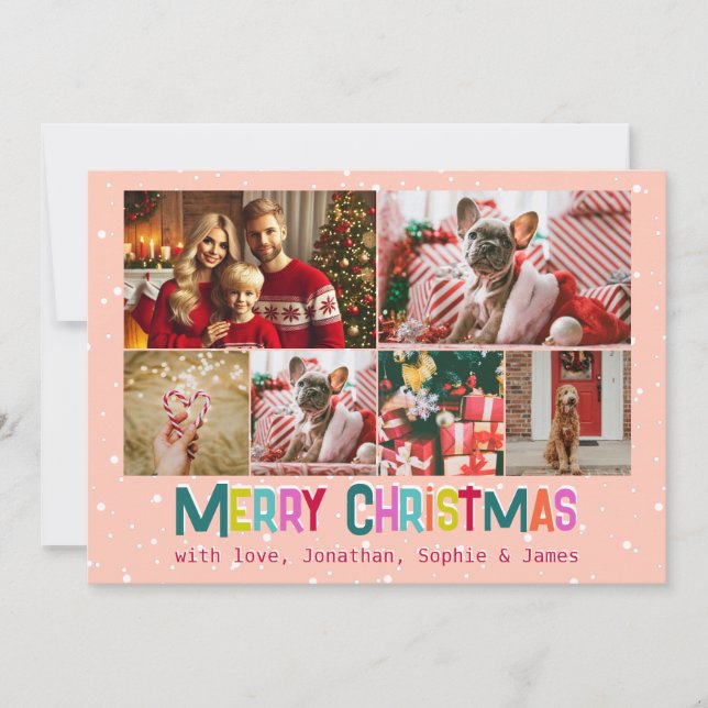 Bright & Joyful Merry Christmas 6 Photo Family  Holiday Card (Front)