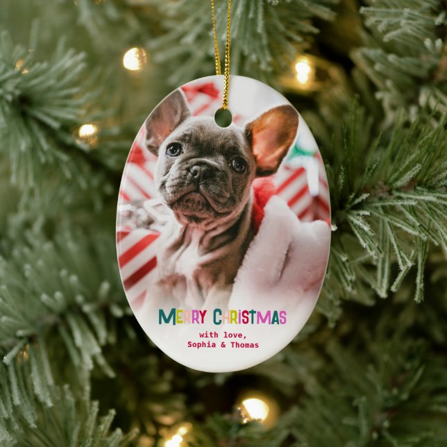 Bright & Joyful Merry Christmas Photo  Ceramic Ornament (Tree)