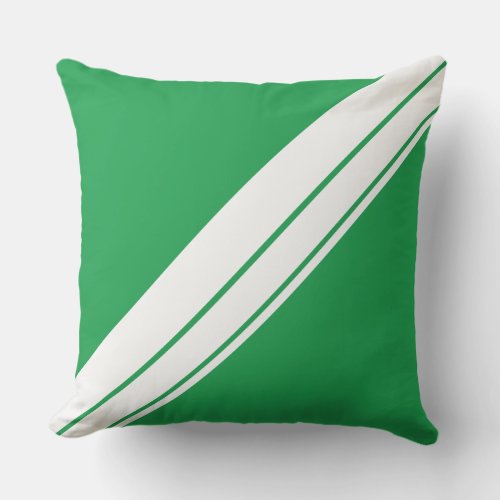 Bright Kelly Green White Diagonal Racing Stripes  Outdoor Pillow