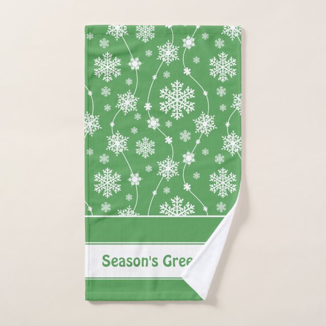 Bright Kelly Green Winter White Snowflake Pattern Bath Towel Set (Hand Towel)