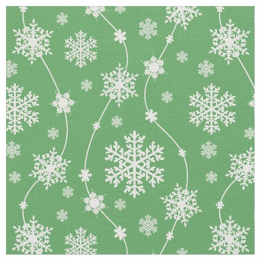 Bright Kelly Green Winter White Snowflake Pattern Fabric