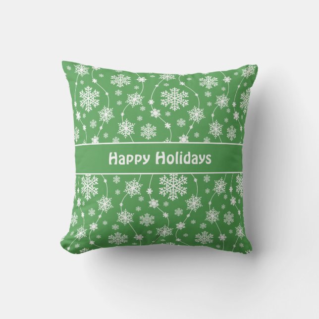 Bright Kelly Green Winter White Snowflake Pattern Throw Pillow (Front)