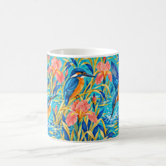 Bright Kingfisher Bird Coral Iris Pattern Mug