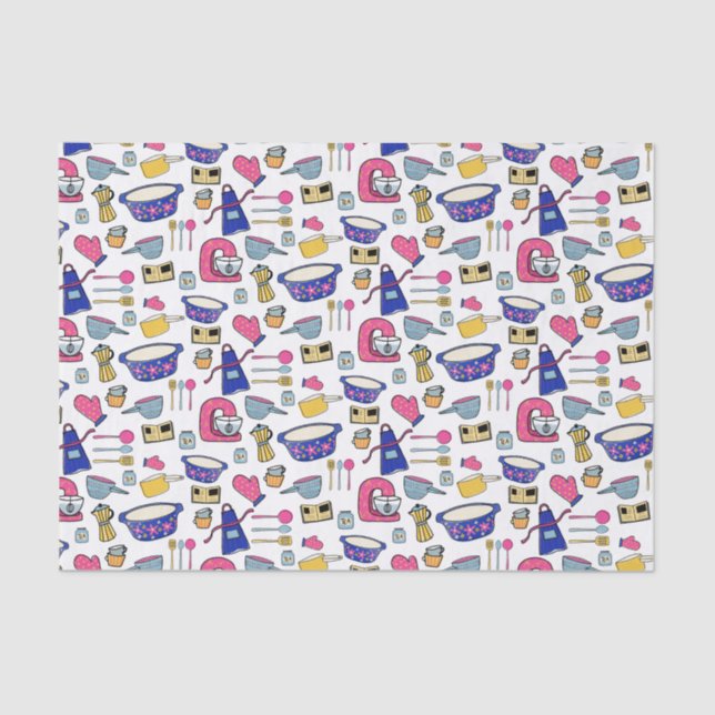 Bright Kitchen Utensils Chef Baker pattern Tissue Paper (Front)