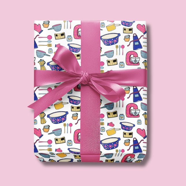 Bright Kitchen Utensils Chef Baker pattern Wrapping Paper Sheets (Kitchen Utensil Wrapping Paper Rolls)