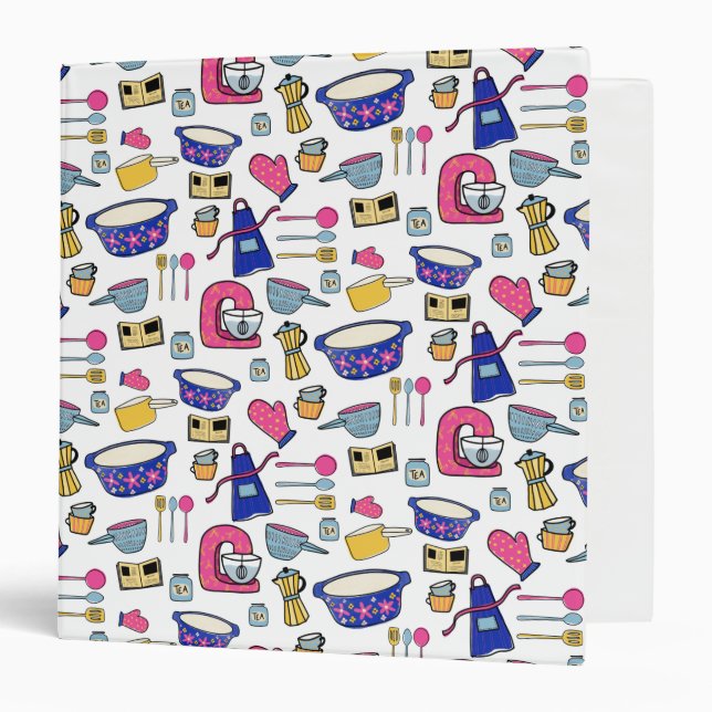 Bright Kitchen Utensils Chef Cake Baker 3 Ring Binder (Front/Inside)