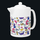 Bright Kitchen Utensils Chef Cake Baker Teapot<br><div class="desc">Bright Kitchen Utensils Chef Cake Baker in blue, pink and yellow on a white background.</div>