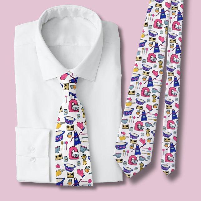 Bright Kitchen Utensils Cook Cake Maker Neck Tie (kitchen utensil pattern tie)