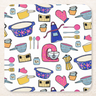 Bright Kitchen Utensils Cook Cake Maker Square Paper Coaster