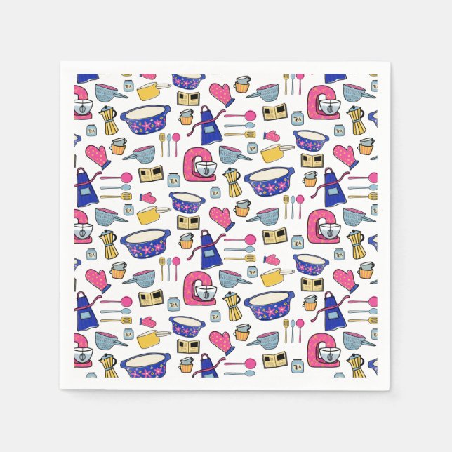 Bright Kitchen Utensils pattern Chef Cake Baker Napkins (Front)