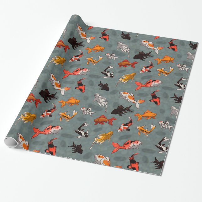 Bright Koi Fish Pond Pattern Wrapping Paper (Unrolled)