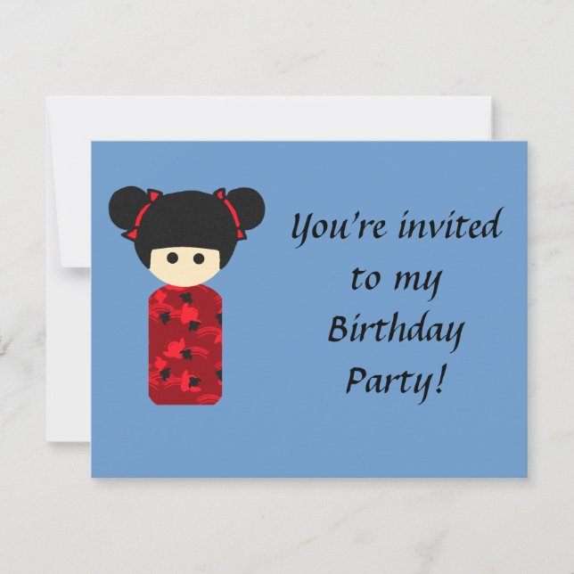 Bright Kokeshi Birthday Invitation (Front)