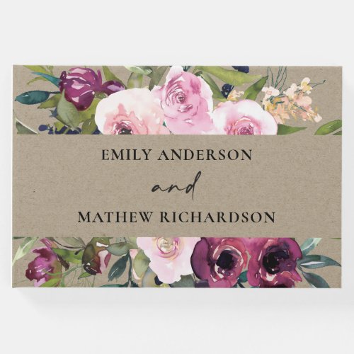 BRIGHT KRAFT BLUSH BURGUNDY FLORAL BUNCH WEDDING GUEST BOOK