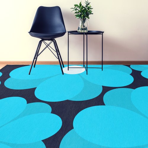 Bright Large Flower Blue Floral Contemporary Rug