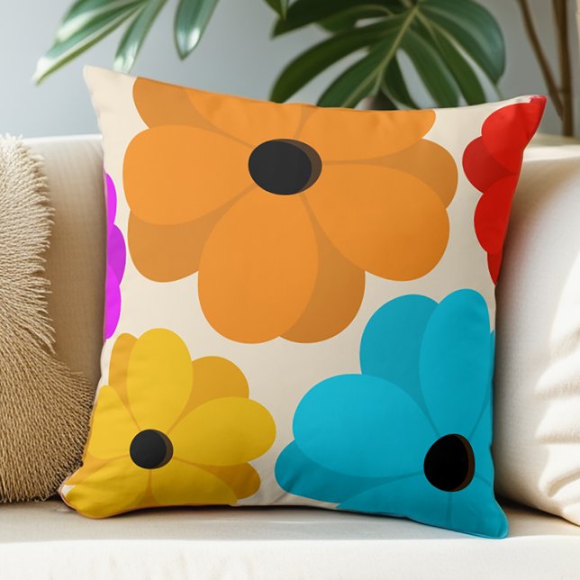 Bright Large Flower Floral Contemporary Throw Pillow (Get this colorful floral pillow for your home decor.)