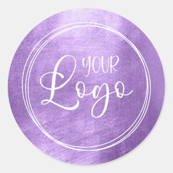 Bright Lavender Shiny Faux Foil For Your Logo Classic Round Sticker by purplestuff at Zazzle