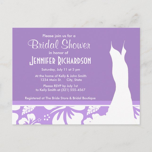 Bright Lavender Tropical Hibiscus; Personalized Invitation Postcard (Front)