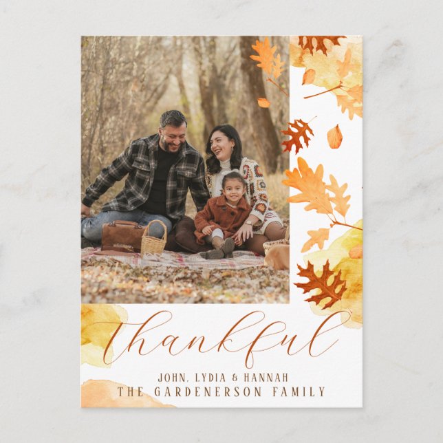Bright Leaves Autumn Leaf Thankful Photo   Postcard (Front)