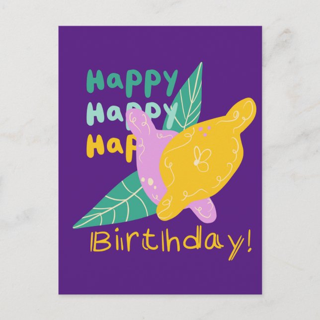 Bright Lemon Art Happy Birthday Lettering  Postcard (Front)