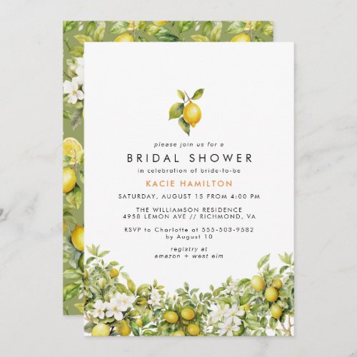 Bright Lemon Floral  Cute Casual Bridal Shower Invitation