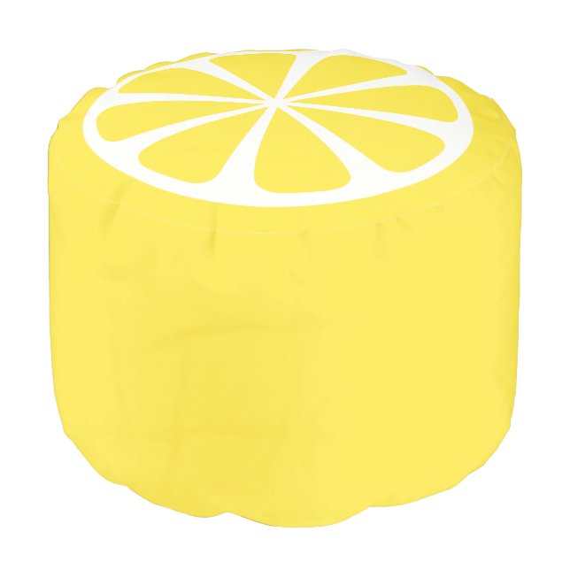 Bright Lemon Slice Yellow Pouf (Angled Front)